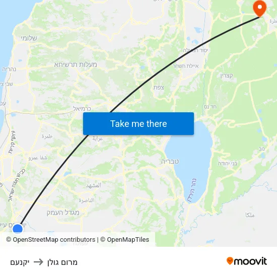 יקנעם to מרום גולן map