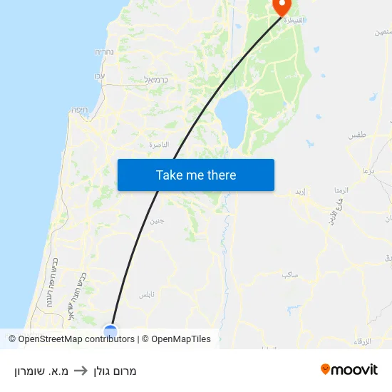 מ.א. שומרון to מרום גולן map