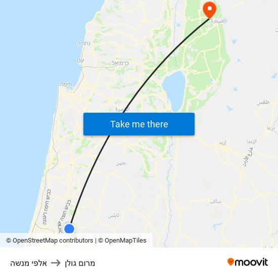 אלפי מנשה to מרום גולן map