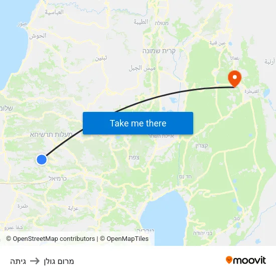גיתה to מרום גולן map