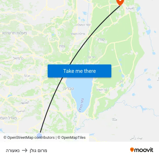 נאעורה to מרום גולן map