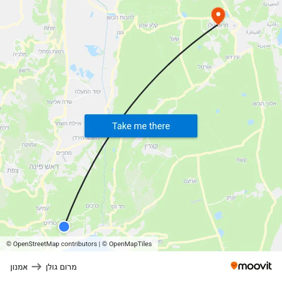 אמנון to מרום גולן map