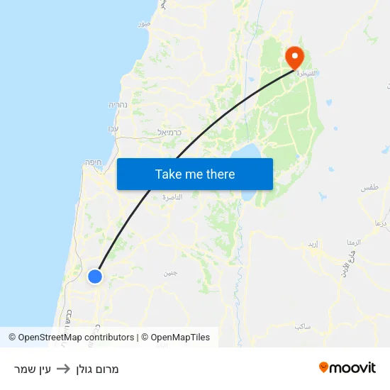 עין שמר to מרום גולן map