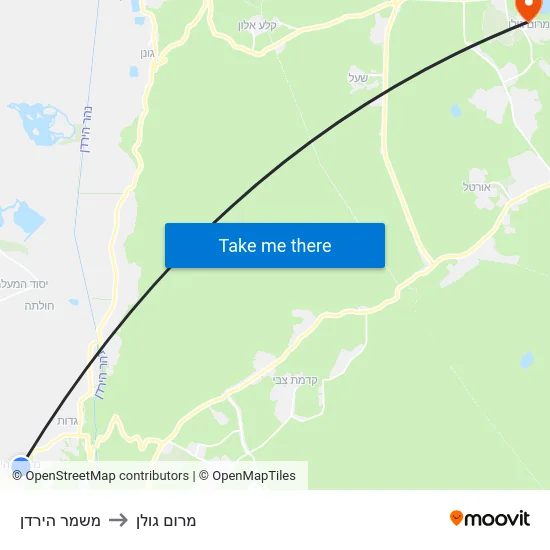 משמר הירדן to מרום גולן map