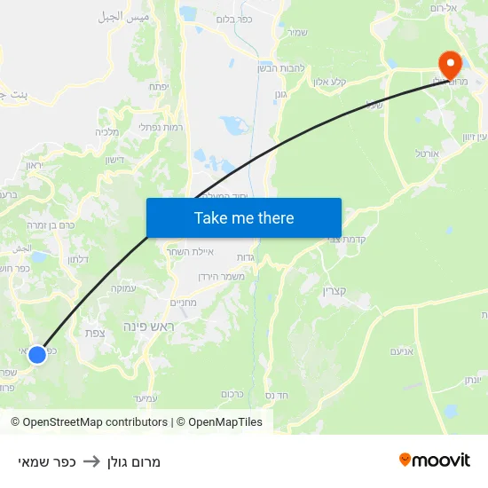 כפר שמאי to מרום גולן map