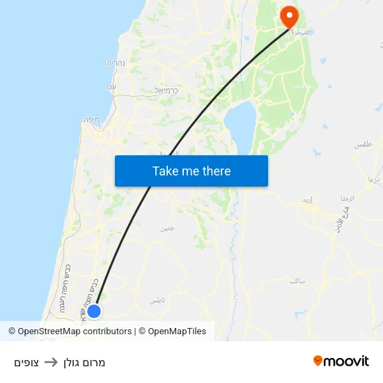 צופים to מרום גולן map