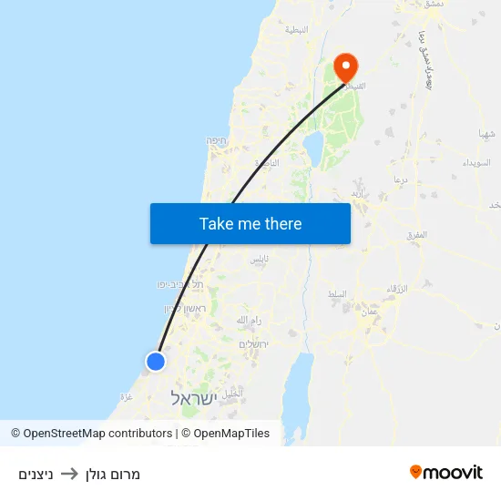 ניצנים to מרום גולן map