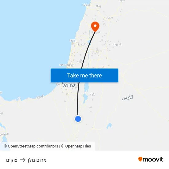צוקים to מרום גולן map