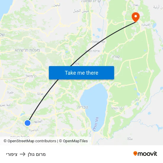ציפורי to מרום גולן map