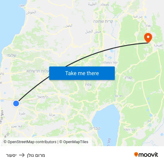 יסעור to מרום גולן map