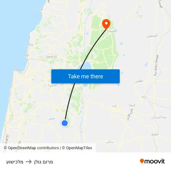 מלכישוע to מרום גולן map