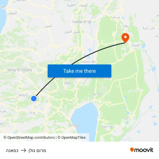 כמאנה to מרום גולן map