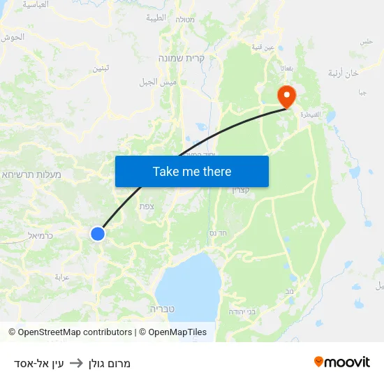 עין אל-אסד to מרום גולן map