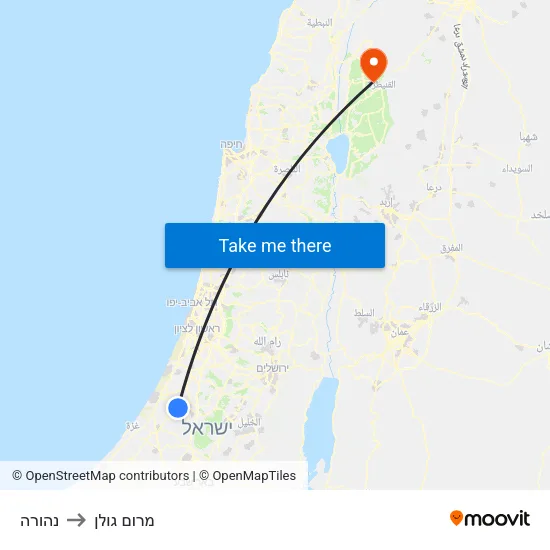 נהורה to מרום גולן map