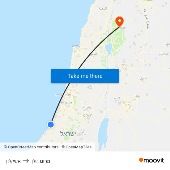 אשקלון to מרום גולן map