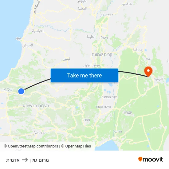אדמית to מרום גולן map