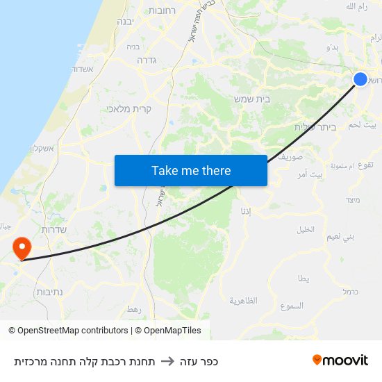 תחנת רכבת קלה תחנה מרכזית to כפר עזה map