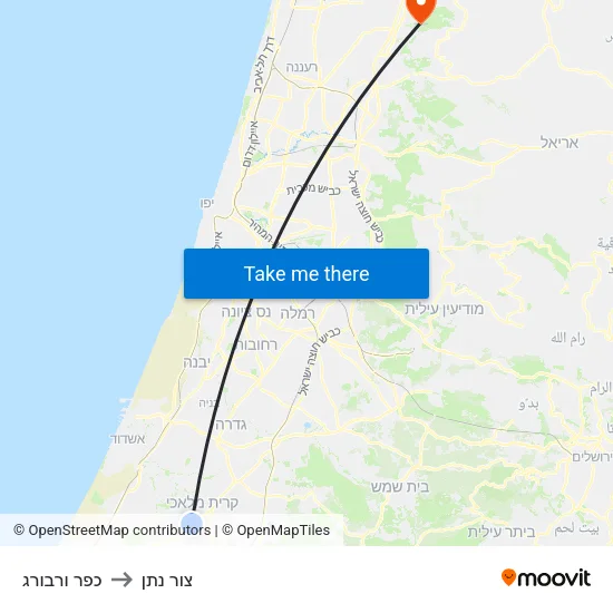 כפר ורבורג to צור נתן map