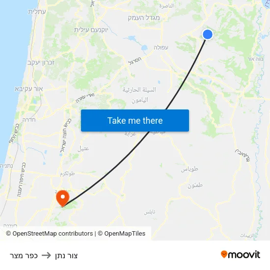כפר מצר to צור נתן map