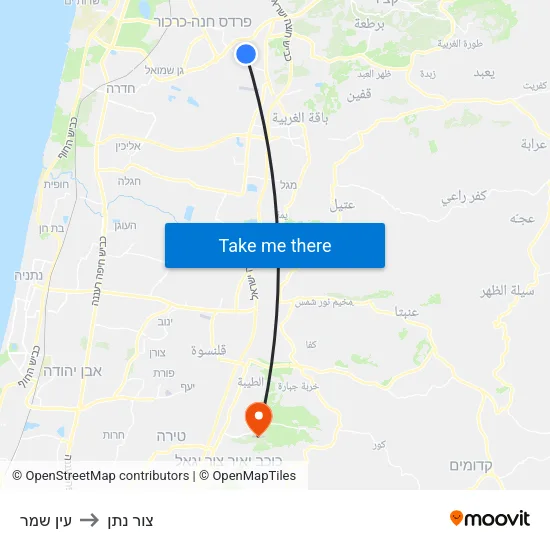 עין שמר to צור נתן map
