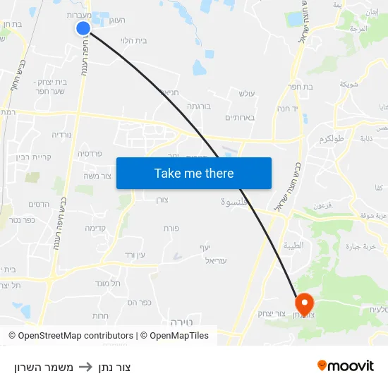 משמר השרון to צור נתן map