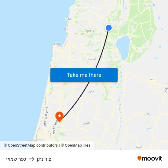 כפר שמאי to צור נתן map