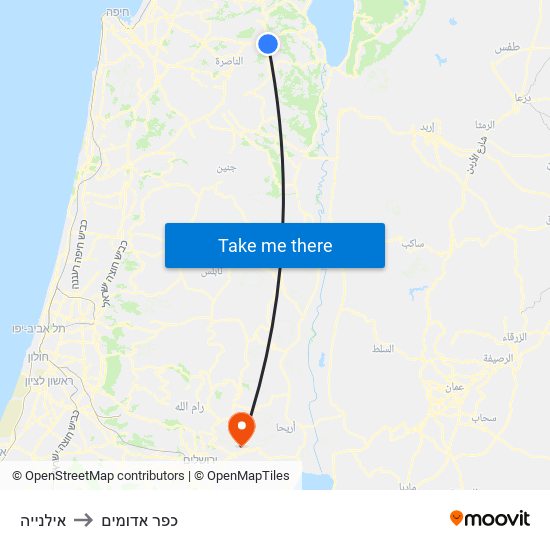 אילנייה to כפר אדומים map