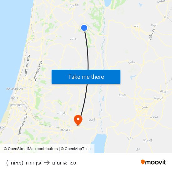 עין חרוד (מאוחד) to כפר אדומים map