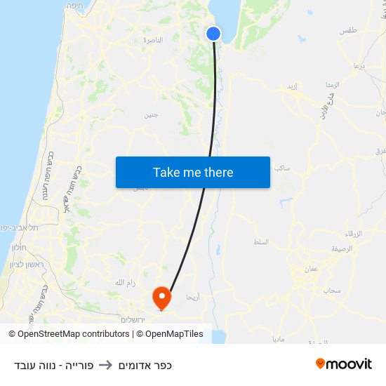 פורייה - נווה עובד to כפר אדומים map