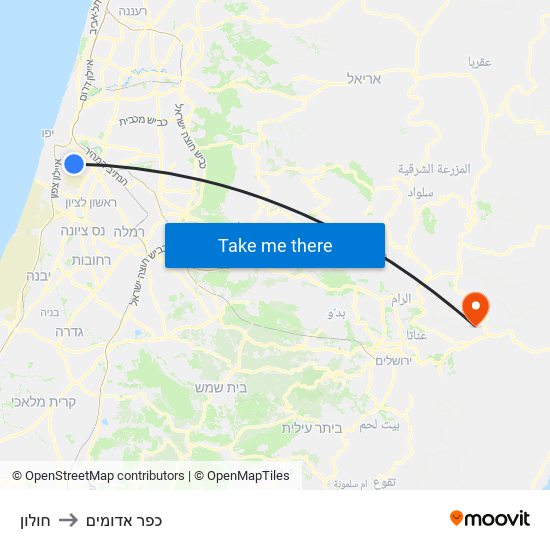 חולון to כפר אדומים map