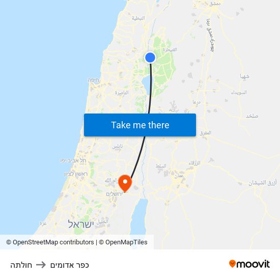 חולתה to כפר אדומים map