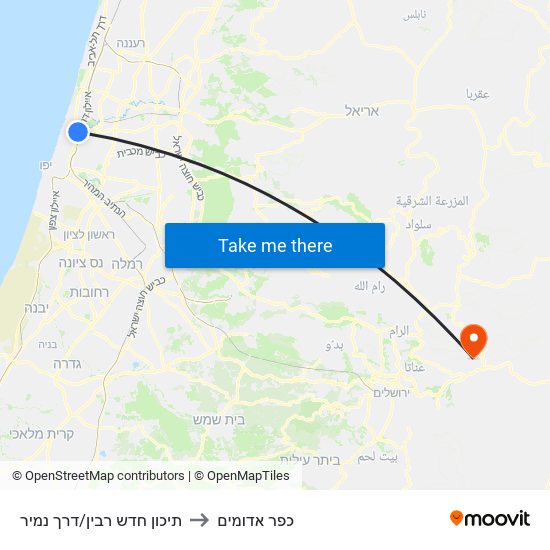 תיכון חדש רבין/דרך נמיר to כפר אדומים map