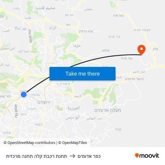 תחנת רכבת קלה תחנה מרכזית to כפר אדומים map