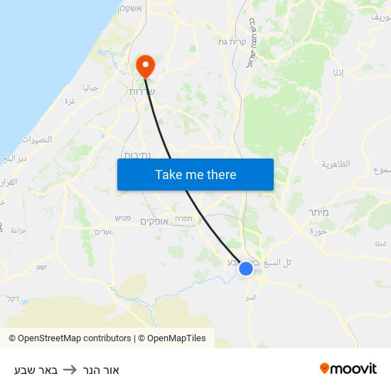 באר שבע to אור הנר map