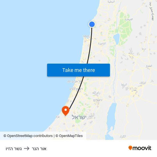 גשר הזיו to אור הנר map