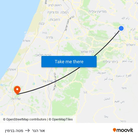 מטה בנימין to אור הנר map