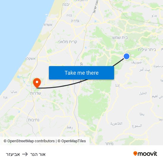 אביעזר to אור הנר map