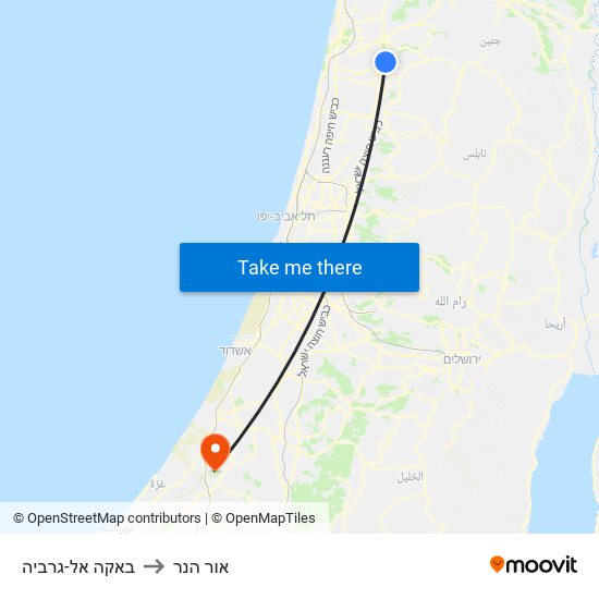 באקה אל-גרביה to אור הנר map