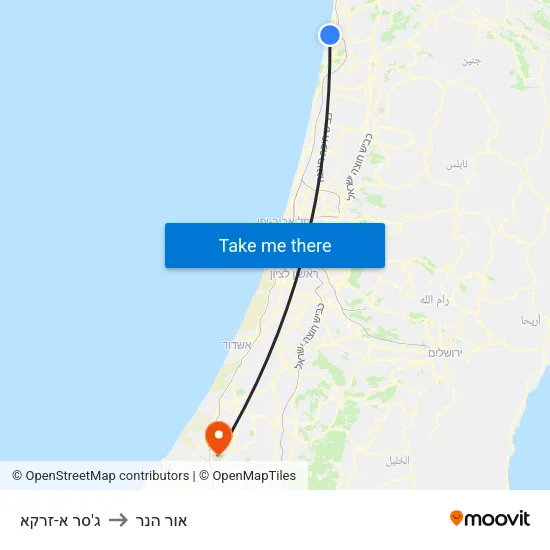 ג'סר א-זרקא to אור הנר map