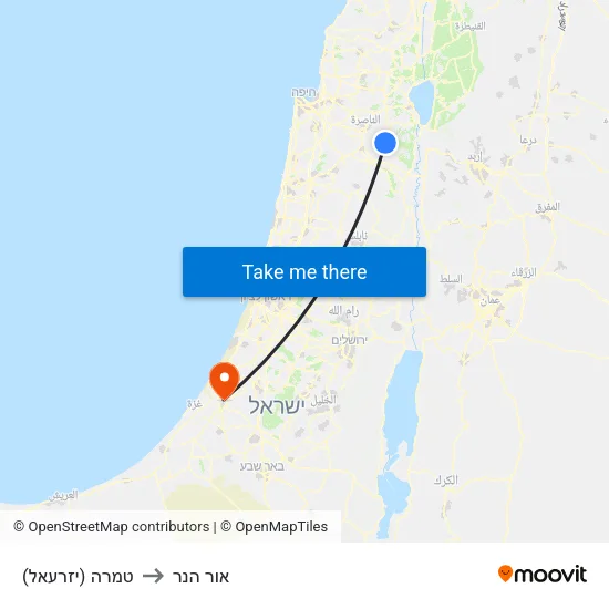 טמרה (יזרעאל) to אור הנר map