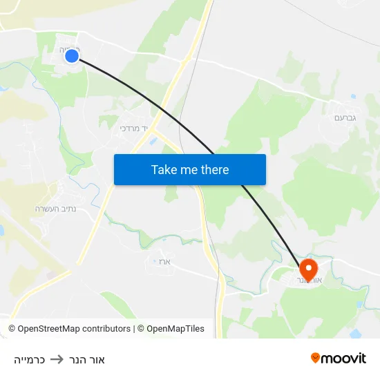 כרמייה to אור הנר map