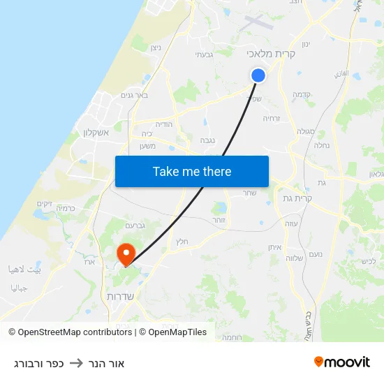 כפר ורבורג to אור הנר map