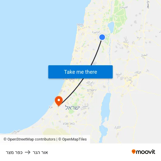 כפר מצר to אור הנר map