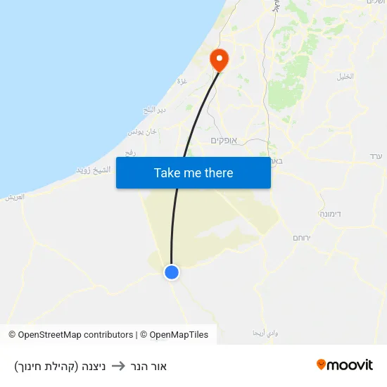 ניצנה (קהילת חינוך) to אור הנר map