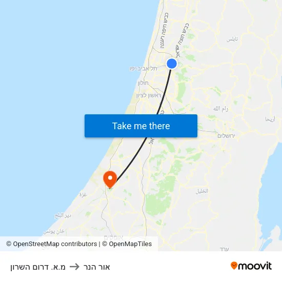 מ.א. דרום השרון to אור הנר map