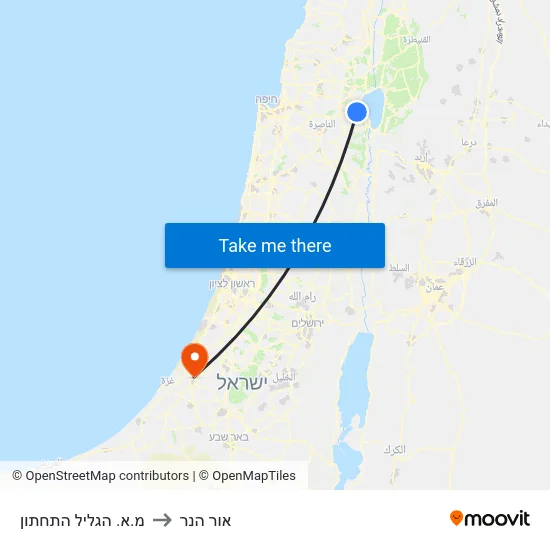 מ.א. הגליל התחתון to אור הנר map
