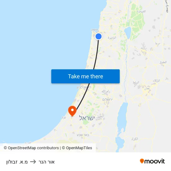 מ.א. זבולון to אור הנר map