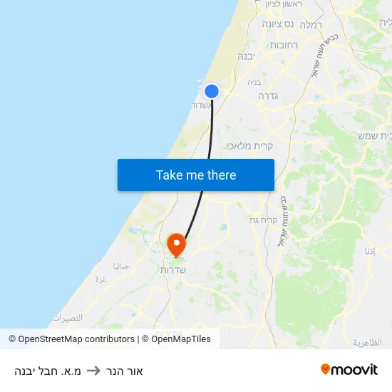 מ.א. חבל יבנה to אור הנר map