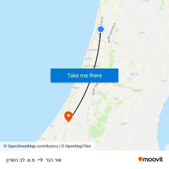 מ.א. לב השרון to אור הנר map