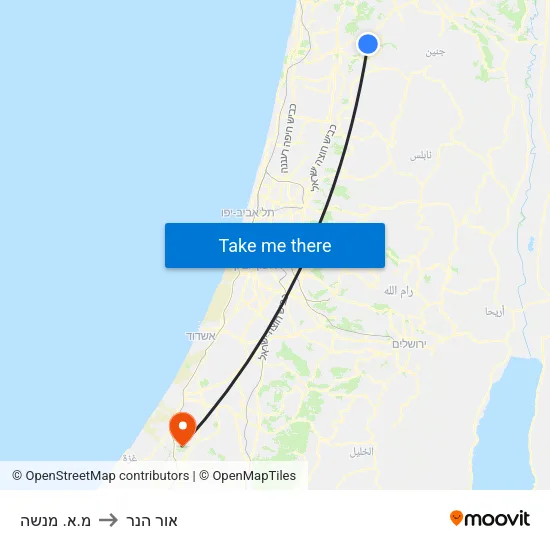 מ.א. מנשה to אור הנר map